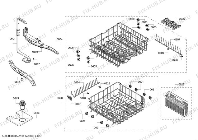 Взрыв-схема посудомоечной машины Bosch SHE43RP2UC Silence Plus 48dBA - Схема узла 06