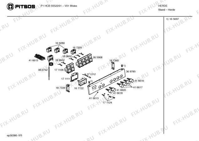 Взрыв-схема плиты (духовки) Pitsos P1HCB55522 - Схема узла 05