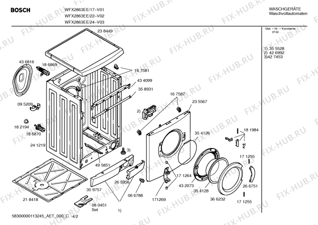 Взрыв-схема стиральной машины Bosch WFX2863EE - Схема узла 02
