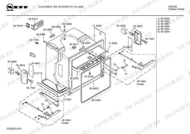 Взрыв-схема плиты (духовки) Neff B1252W1 ELEGANCE 455 - Схема узла 04