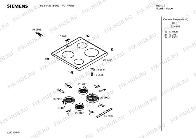 Схема №4 HL54425NN с изображением Инструкция по эксплуатации для плиты (духовки) Siemens 00524156