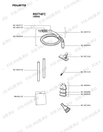 Взрыв-схема пылесоса Rowenta RS774FC - Схема узла UP002710.2P2