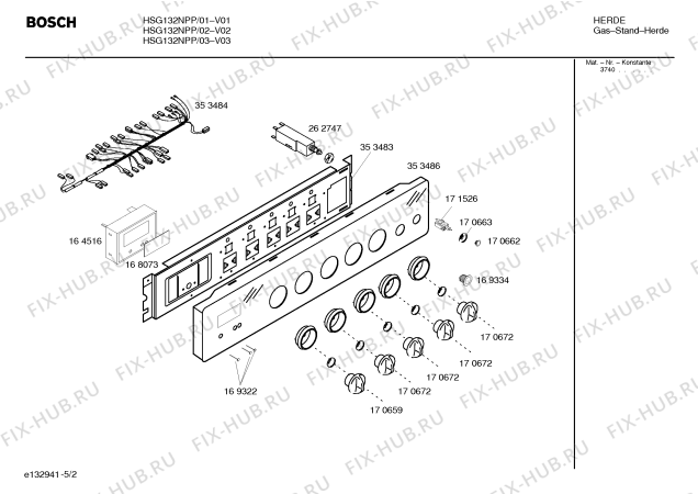 Схема №5 HSG132NPP с изображением Панель управления для электропечи Bosch 00353486