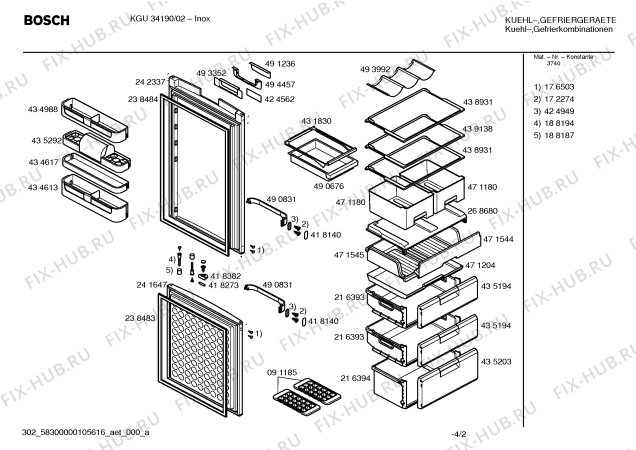 Взрыв-схема холодильника Bosch KGU34190 - Схема узла 02