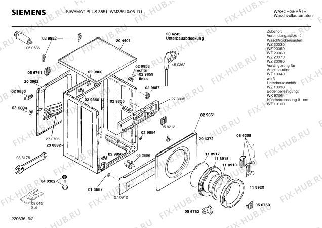 Взрыв-схема стиральной машины Siemens WM38510 SIWAMAT PLUS 3851 - Схема узла 02