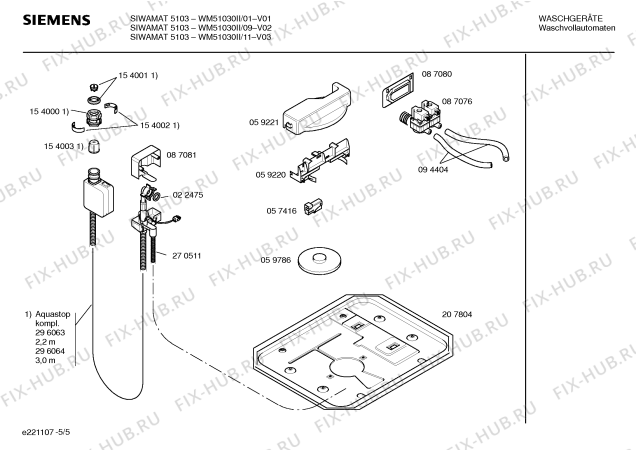 Схема №5 WM51030II SIWAMAT 5103 с изображением Панель управления для стиралки Siemens 00299028