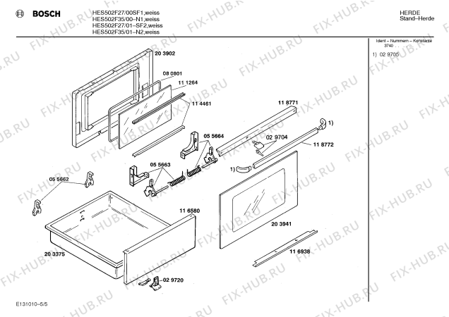 Взрыв-схема плиты (духовки) Bosch HES502F35 - Схема узла 05