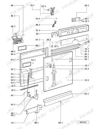 Схема №2 000 270 47 DWF 405 B с изображением Панель для посудомойки Whirlpool 481245370842