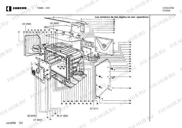 Взрыв-схема плиты (духовки) Corcho HA80 - Схема узла 02
