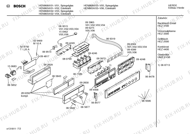 Схема №7 HEN868A с изображением Панель для плиты (духовки) Bosch 00285839