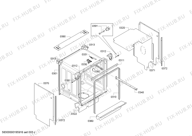 Взрыв-схема посудомоечной машины Bosch SMU66JS01A SuperSilence 44dB, Serie 6, Made in Germany - Схема узла 03