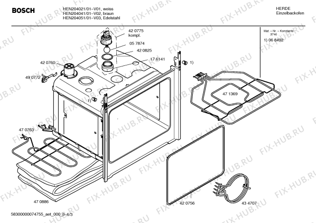 Взрыв-схема плиты (духовки) Bosch HEN204051 - Схема узла 03