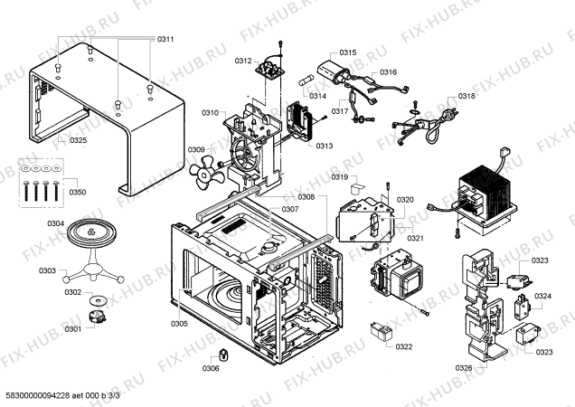 Взрыв-схема микроволновой печи Siemens HF14023 - Схема узла 03