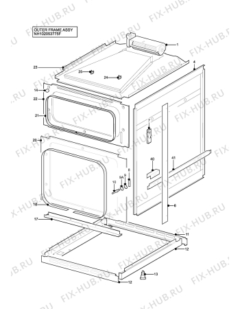 Взрыв-схема плиты (духовки) Zanussi ZCE7690X - Схема узла H10 Outer Frame