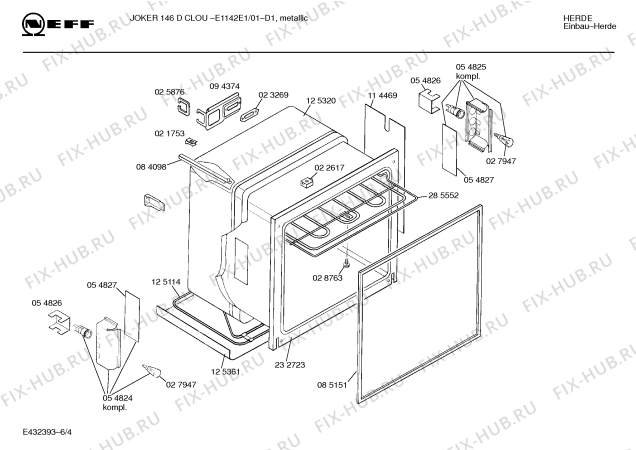 Взрыв-схема плиты (духовки) Neff E1142E1 JOKER 146 D CLOU - Схема узла 04