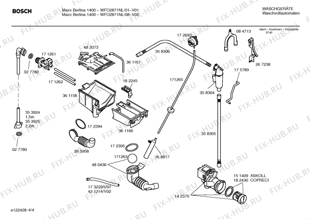 Взрыв-схема стиральной машины Bosch WFO2871NL Maxx Berlina 1400 - Схема узла 04