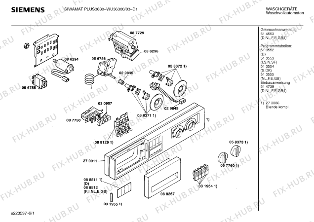 Схема №6 WU36300 SIWAMAT PLUS 3630 с изображением Панель управления для стиральной машины Siemens 00273086