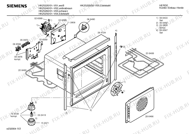 Взрыв-схема плиты (духовки) Siemens HK25260 - Схема узла 02