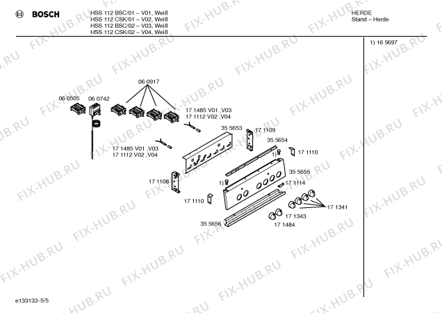 Взрыв-схема плиты (духовки) Bosch HSS112CSK - Схема узла 05