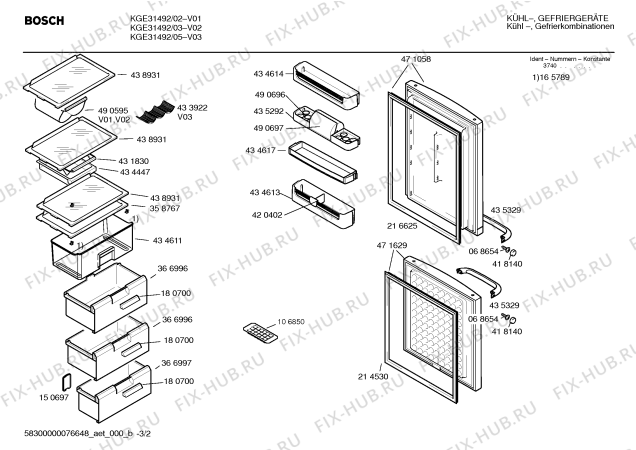 Схема №3 KGE31492 с изображением Дверь для холодильной камеры Bosch 00471629
