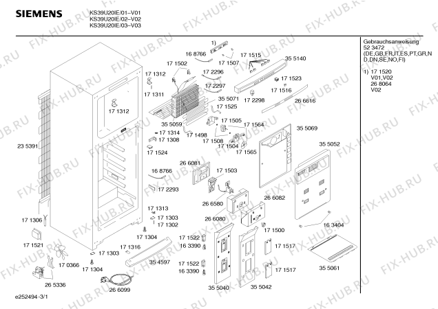 Схема №3 KS42V00IE с изображением Дверь для холодильника Siemens 00235390