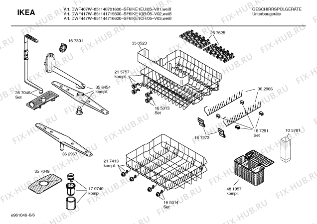 Взрыв-схема посудомоечной машины Ikea SF6IKE1EU DWF407W - Схема узла 06