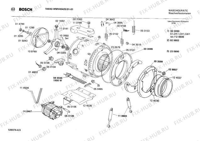 Взрыв-схема стиральной машины Bosch WMV4542II V4542 - Схема узла 03