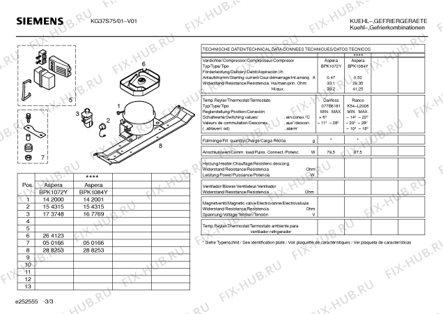 Схема №3 KG37S75 с изображением Инструкция по эксплуатации для холодильника Siemens 00524382