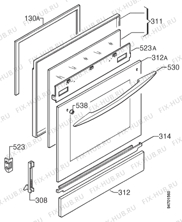 Взрыв-схема плиты (духовки) Electrolux EK6780W - Схема узла Door 003