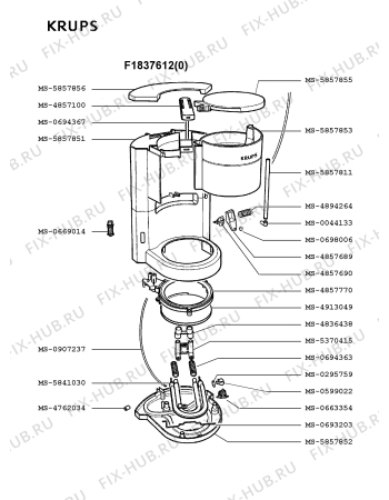 Взрыв-схема кофеварки (кофемашины) Krups F1837612(0) - Схема узла Q0000003.1Q2