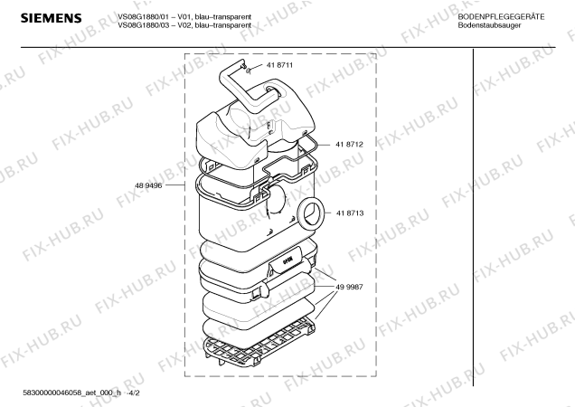 Схема №4 VS08G1880 dynapower Dual filtration technology с изображением Инструкция по эксплуатации для электропылесоса Siemens 00584830