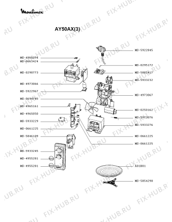 Взрыв-схема микроволновой печи Moulinex AY50AX(3) - Схема узла 1P002012.5P2