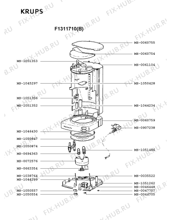 Взрыв-схема кофеварки (кофемашины) Krups F1311710(B) - Схема узла 0P001458.0P2