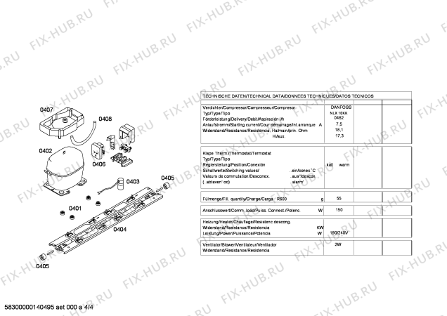 Взрыв-схема холодильника Bosch KDN36X10 - Схема узла 04