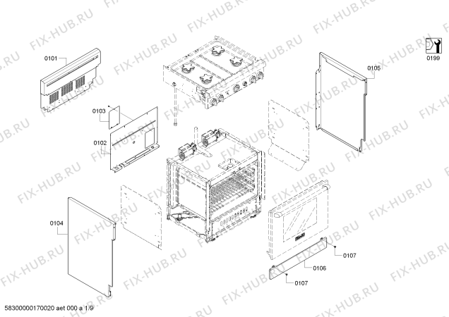 Схема №9 PRD305PH Thermador с изображением Ремкомплект для духового шкафа Bosch 00651284