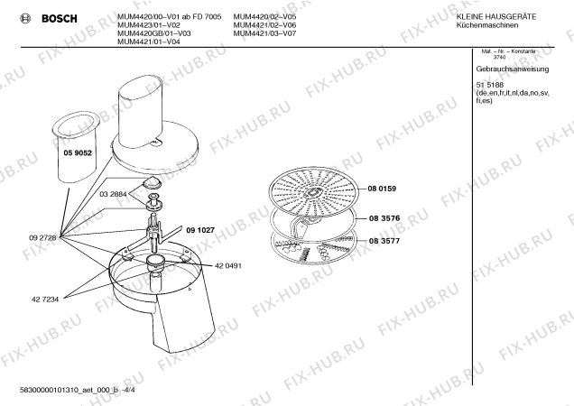 Взрыв-схема кухонного комбайна Bosch MUM4423 - Схема узла 04