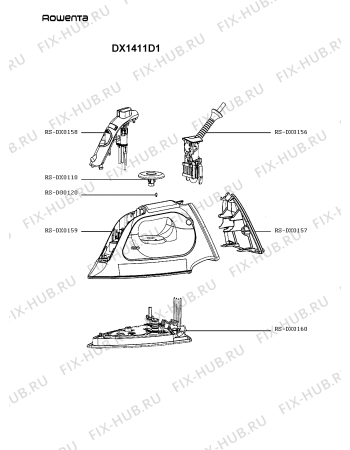 Схема №1 DX1411D1 с изображением Ручка для электропарогенератора Rowenta RS-DX0158