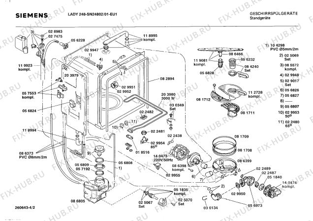 Взрыв-схема посудомоечной машины Siemens SN24802 - Схема узла 02