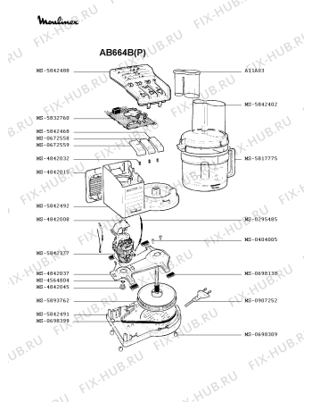 Взрыв-схема кухонного комбайна Moulinex AB664B(P) - Схема узла CP000447.6P2