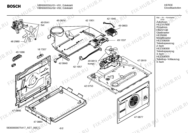 Схема №6 HBN560550J с изображением Инструкция по эксплуатации для духового шкафа Bosch 00593895