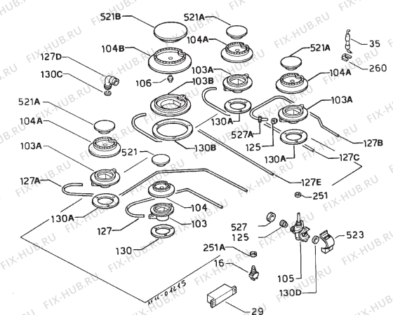 Взрыв-схема плиты (духовки) Rex PXF5NA - Схема узла Functional parts 267
