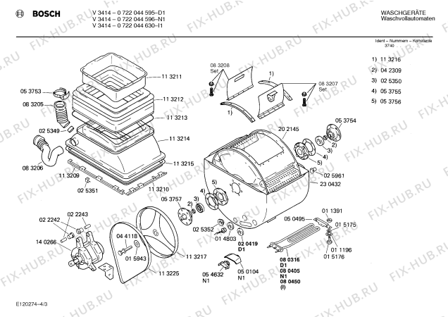 Схема №4 0722044630 V3414 с изображением Таблица программ для стиралки Bosch 00513178