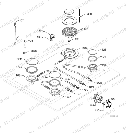 Взрыв-схема плиты (духовки) Aeg Electrolux 65950G-M - Схема узла Functional parts 267