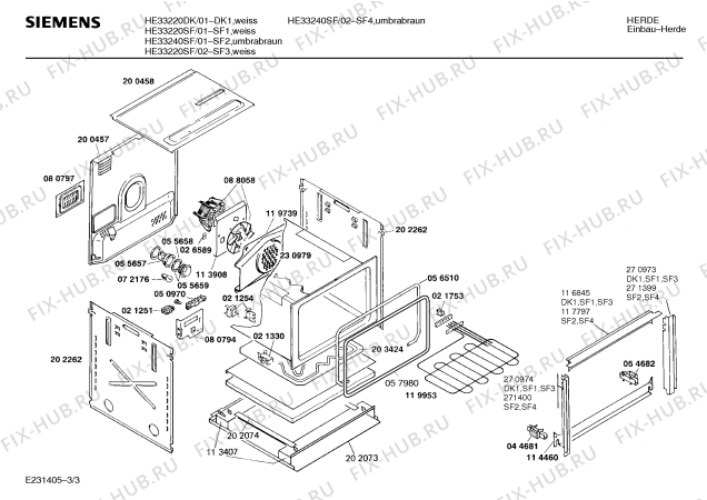 Взрыв-схема плиты (духовки) Siemens HE33240SF - Схема узла 03