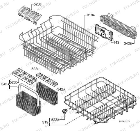 Взрыв-схема посудомоечной машины Zanussi ZDT8453 - Схема узла Basket 160