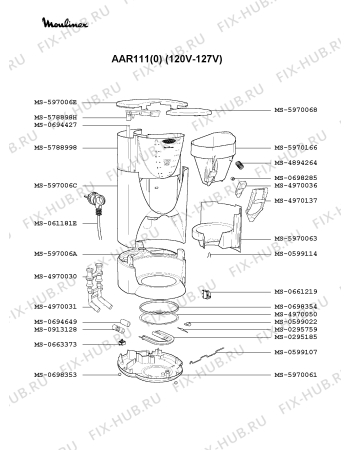 Взрыв-схема кофеварки (кофемашины) Moulinex AAR111(0) - Схема узла 0P001854.0P2