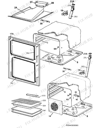 Взрыв-схема плиты (духовки) Electrolux EKC60465W - Схема узла Oven