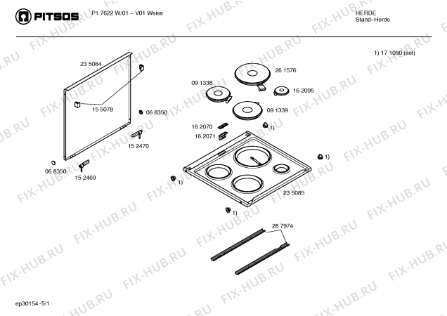 Схема №5 P17622W с изображением Панель управления для плиты (духовки) Bosch 00354096