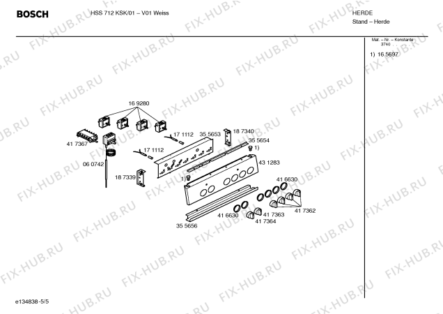 Взрыв-схема плиты (духовки) Bosch HSS712KSK - Схема узла 05