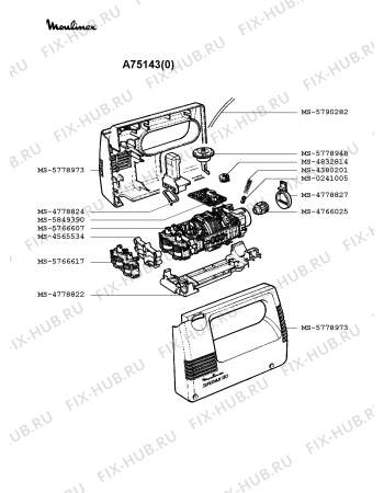 Взрыв-схема блендера (миксера) Moulinex A75143(0) - Схема узла GP000664.0P2